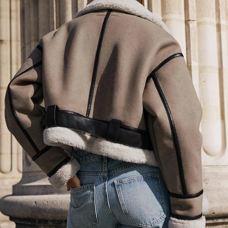 Aleksandra | Wszechstronna kurtka skórzana w kolorze khaki