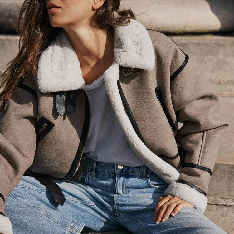 Aleksandra | Wszechstronna kurtka skórzana w kolorze khaki