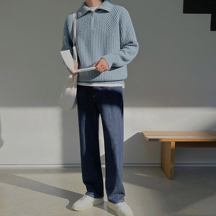 Sławomir | Pullover Azure z ćwierć zamkiem.