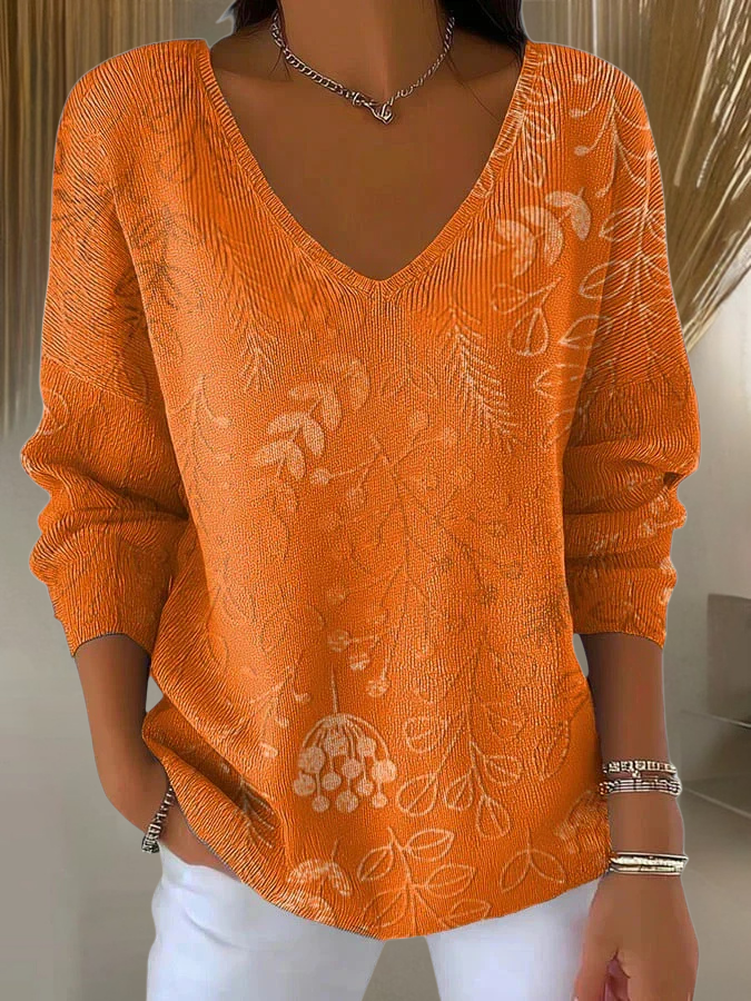 Mirelle  | Sweter z mieszanki bawełny z wzorem liści