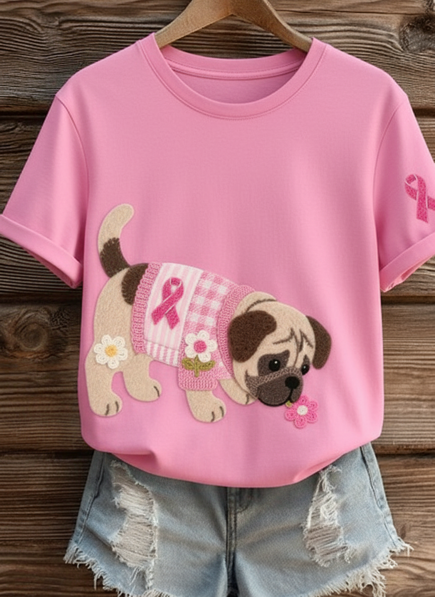 Mops | Wspierająca Koszulka z Haftem