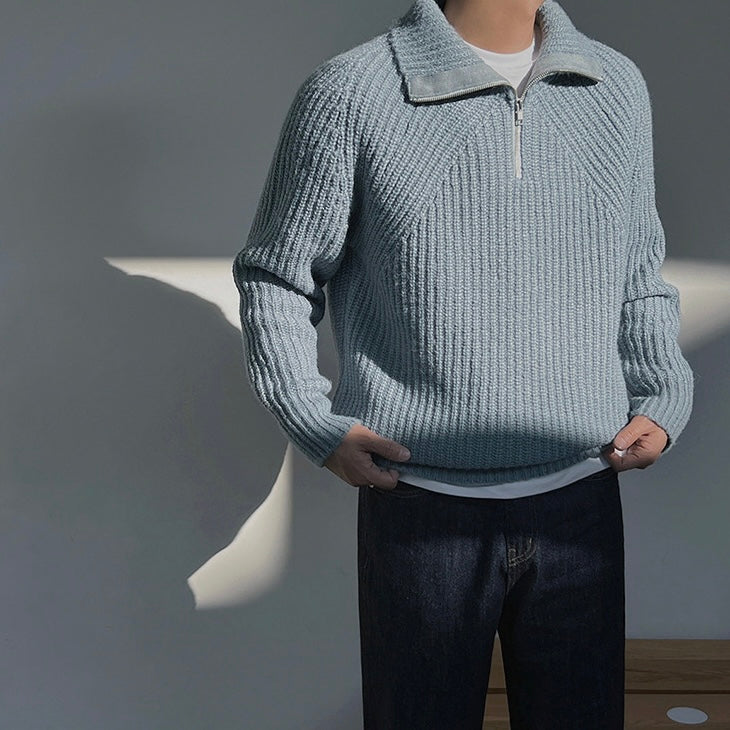 Sławomir | Pullover Azure z ćwierć zamkiem.